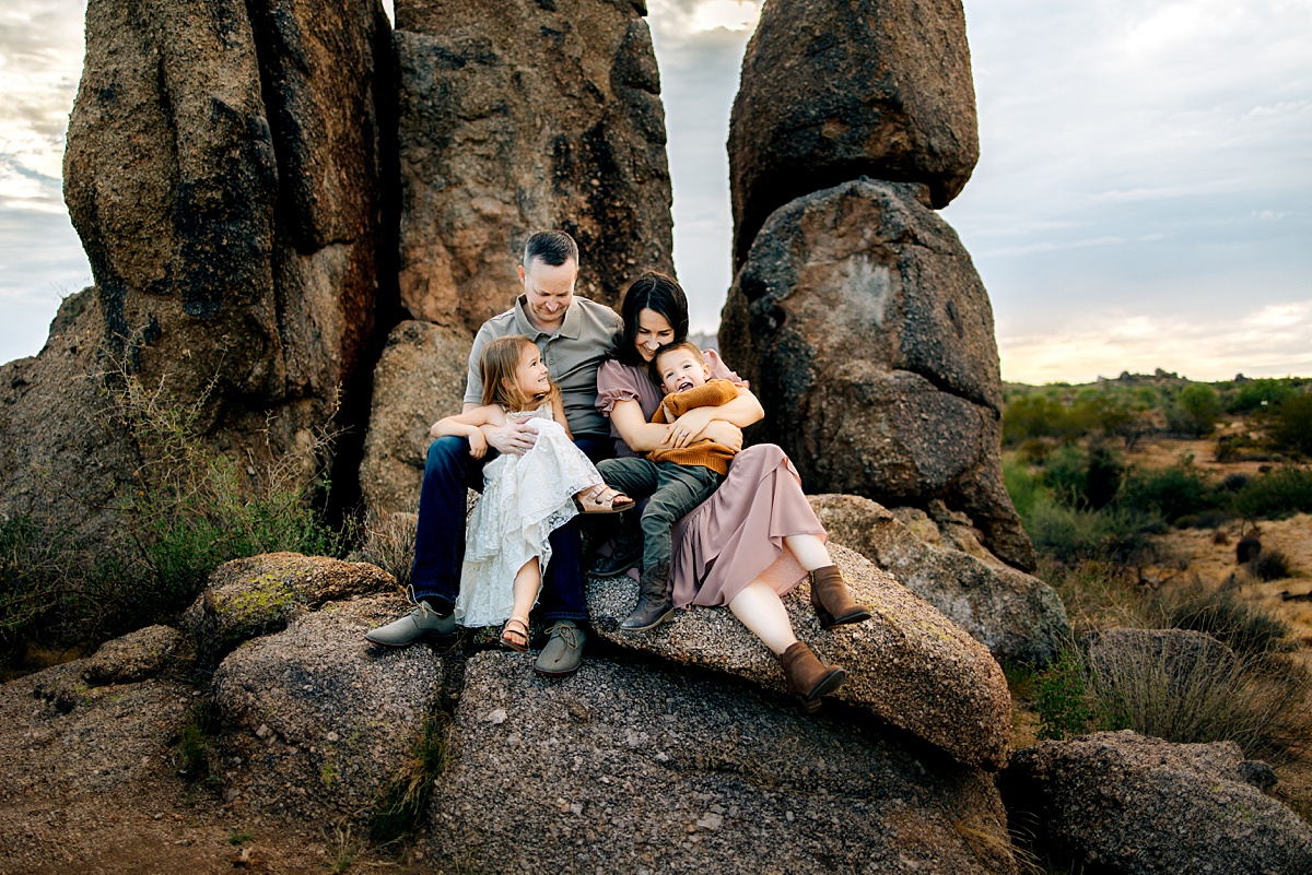 Scottsdale Family Photographer capturing a sunset family session near Tom’s Thumb Trailhead