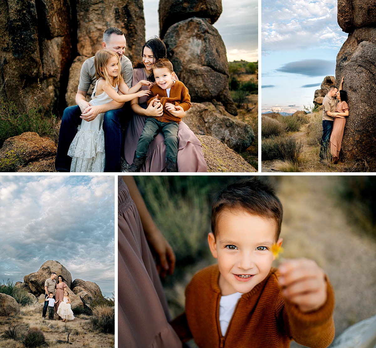 Scottsdale Family Photographer capturing a sunset family session near Tom’s Thumb Trailhead