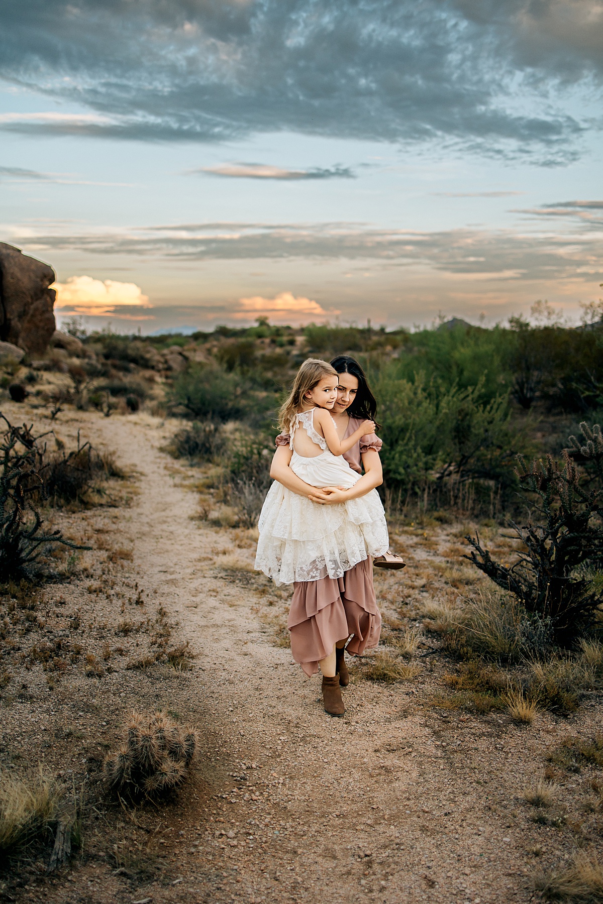 Scottsdale Family Photographer capturing a sunset family session near Tom’s Thumb Trailhead