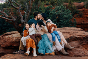 Family Pictures at Seven Sacred Pools in Sedona Arizona at sunset